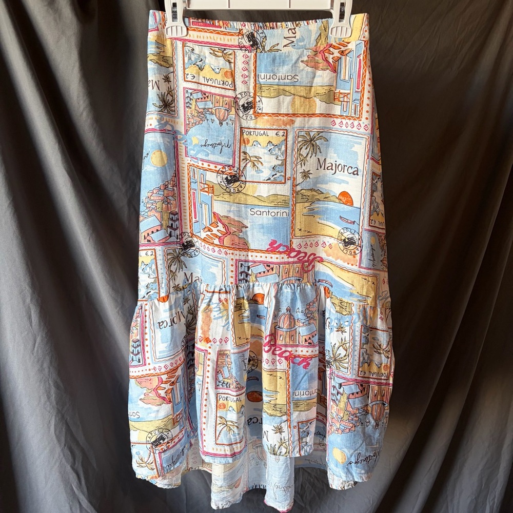 MLLE GABRIELLE Postcard High Low Skirt Mallorca Vaca Resort Trip Travel SMALL